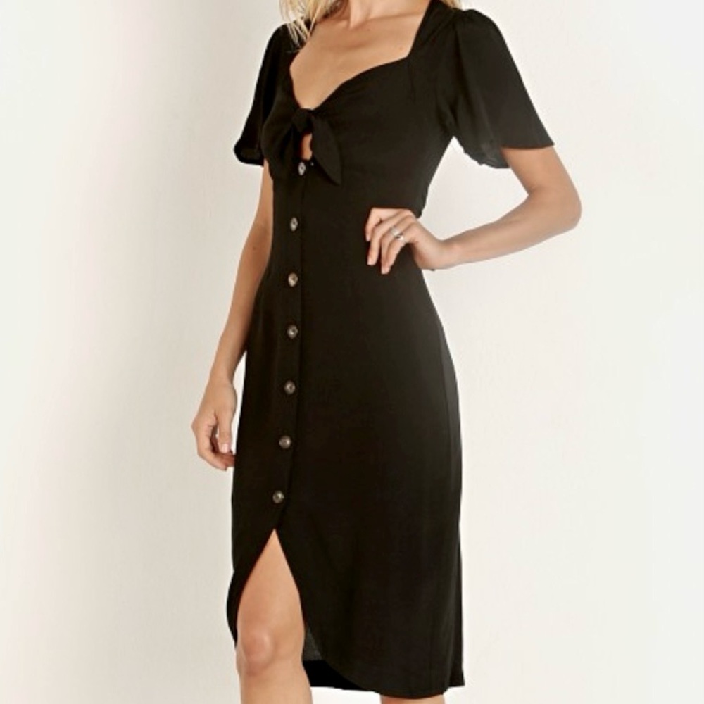 Astr Black Cole Dress with Button Closure and Front Knot Detail